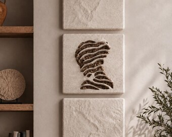 Set of 3 Textured Plaster Wall Art, Wabi-Sabi Japandi Relief Decor