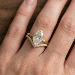 Verlovingsringenset met marquise-slijping, solitaire marquise-ring met gebogen pavé-chevronband, bruidsset van 925 sterling zilver, uniek cadeau