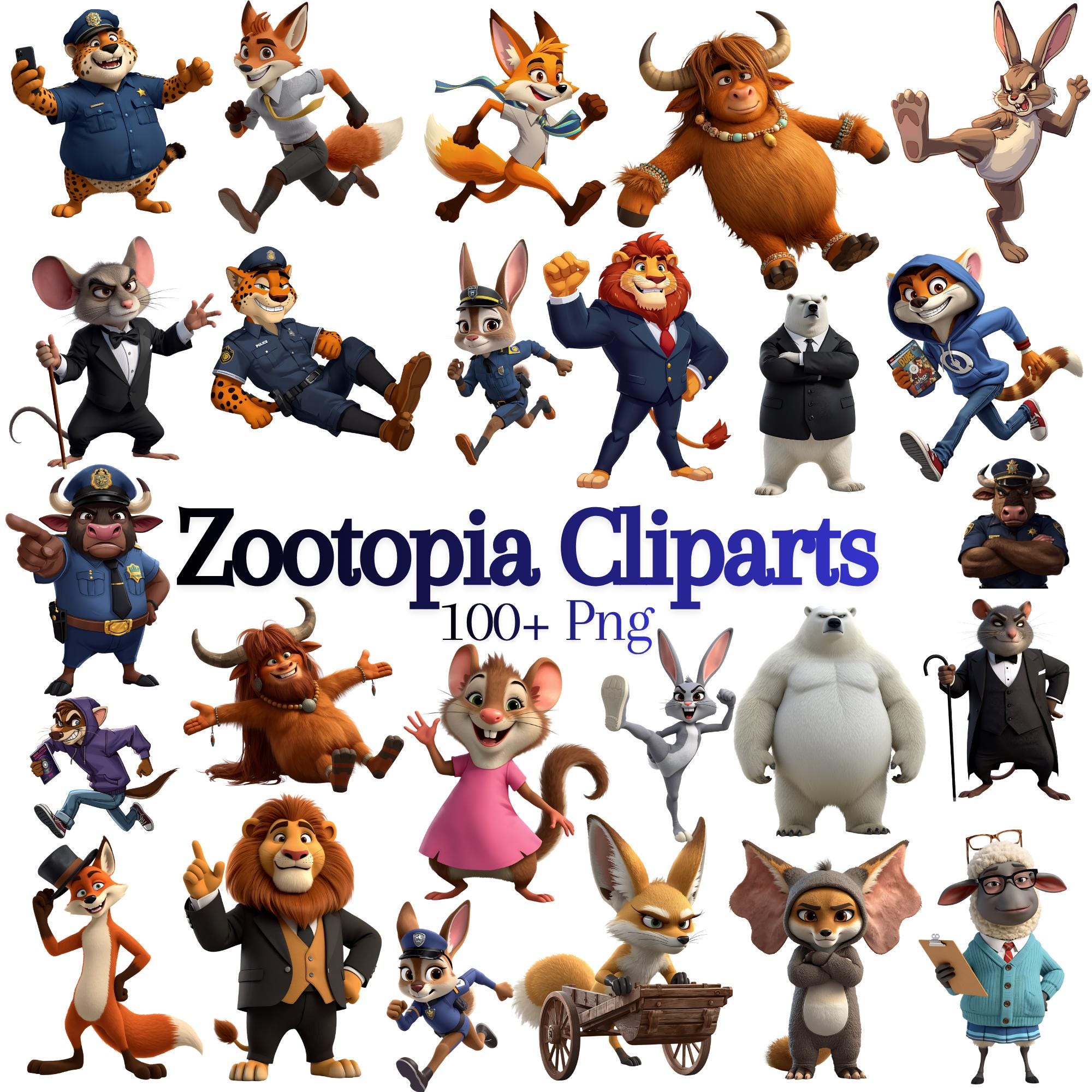 Zootopia 2 Cartoon Clipart Png Bundle, Cute Zootopia 2 Digital Paper ...