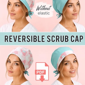Cartamodello PDF per cuffia chirurgica reversibile / Tutorial scritto con foto passo passo / Modello unisex per cuffia medica stile 9