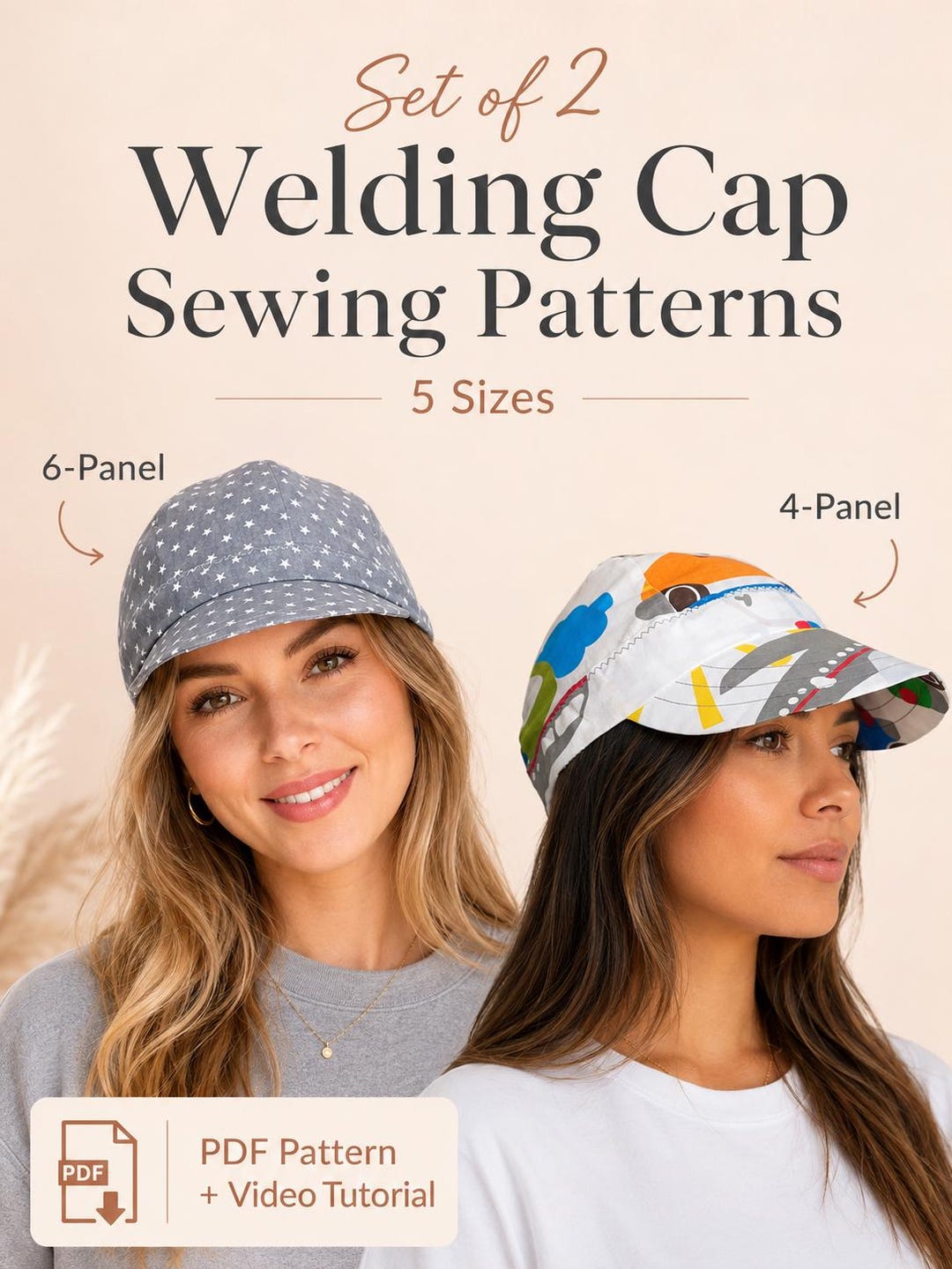 Welding Cap Sewing Pattern Set | 4 and 6 Panel Welders Hat PDF Template ...