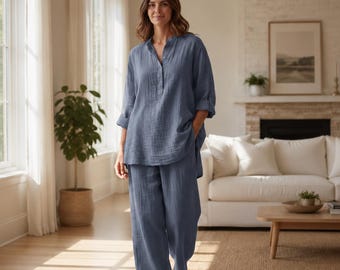 Summer  Co-Ord Set, Oversized Top and Wide Leg Pants,  Minimalist Casual Lounge Set