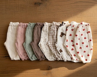Organic Cotton Muslin Baby Pants, Soft Unisex Bloomers, Boho Toddler Trousers, Gauze Kids Clothing