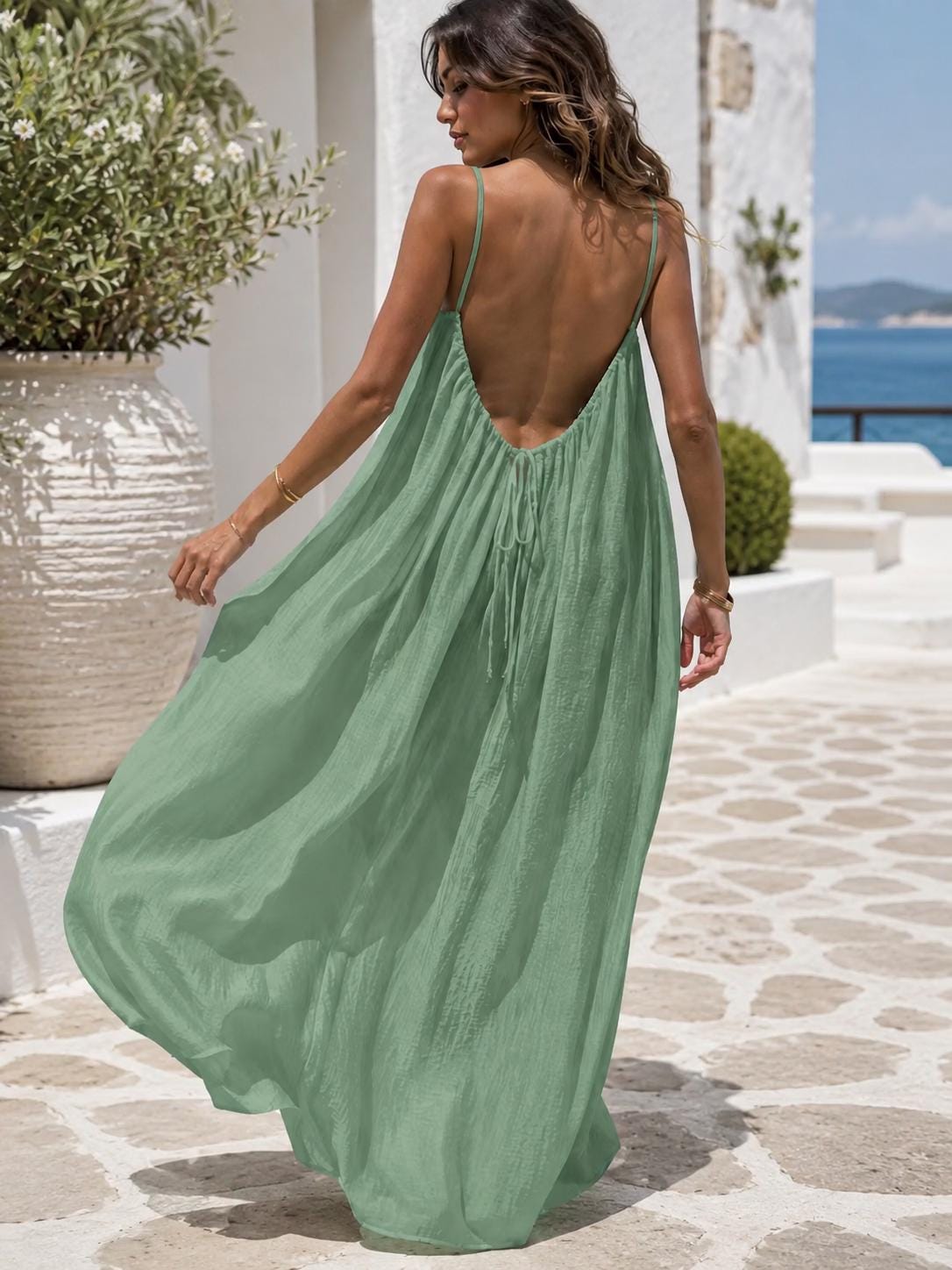 Backless Maxi Dress, Open Back Slip, Sleeveless Summer Sundress, Beach Resort Wear