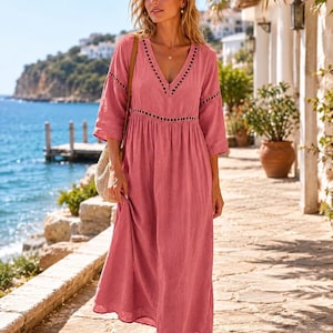 cotton on formal dresses Smxrfitk Women Casual Dress 2024 Fall Basic Linen Solid Comfy High Waist Pleated Half Sleeve A Line Dresses at Amazon Women's Clothing store campaign:la-dolce-vita it works perfectly as Pink Chifffon Homecoming Dress, Dress style:With Veil