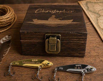 Custom Fishing Lure With Team Logo Wooden Box | Fishing Team Tournament Gift | Personalized Fishing Lure Set | Angler Event Keepsake