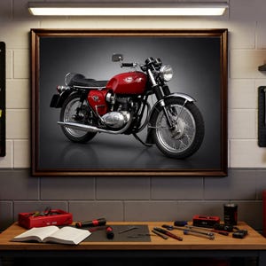 BSA Spitfire Mark IV Motorcycle Poster | Classic British Bike Wall Art Print