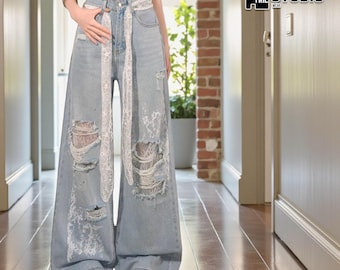 Wide Leg Jeans | Lace Baggy Denim Pants | Daily Wear | Y2K Streetwear Style