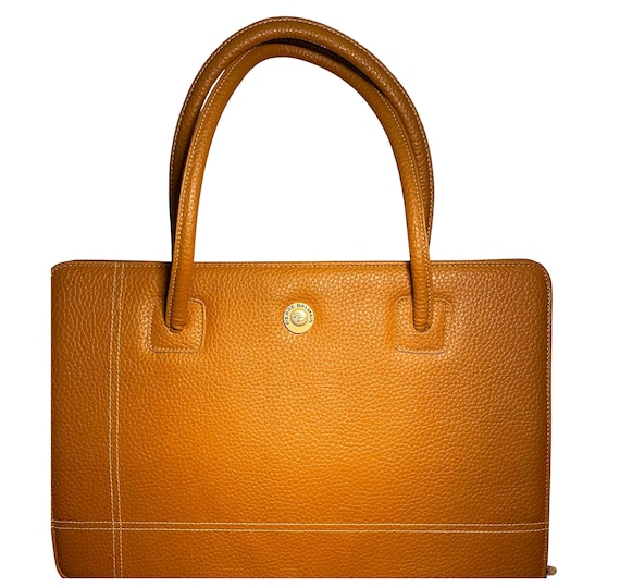 Vintage Pierre Balmain Ochre Pebbled Leather Tote – Elegant Business Bag – Mint Condition