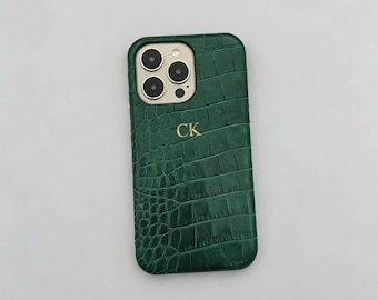 Personalised Initial Faux Leather Phone Case for iPhone 17 16 15 14 Series, Custom Monogram Phone Cover, Elegant Gift for Him & Her