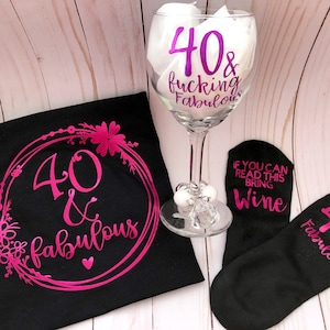 40th birthday gift 40th birthday shirt 40th birthday wine glass 40th birthday socks image 1