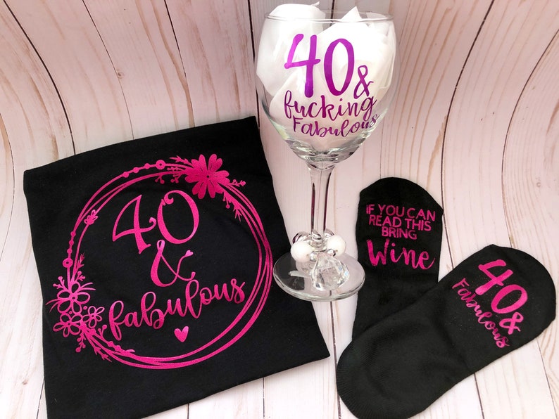 40th birthday gift 40th birthday shirt 40th birthday wine glass 40th birthday socks image 1