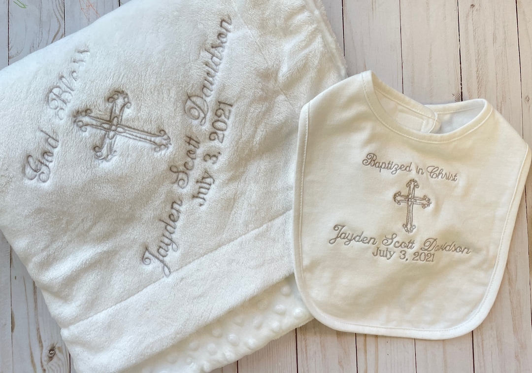 Baptism Blanket Christening Blanket Personalized Baby Blanket Custom Baby Blanket Baptism Bib Etsy