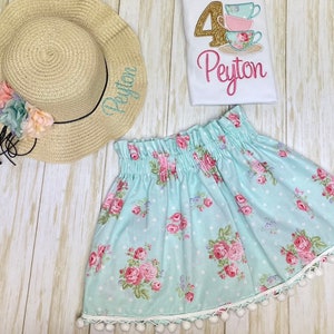Tea party shirt ~ tea party skirt ~ Floral Skirt ~ High Waist skirt ~ birthday skirt ~ tea party birthday skirt