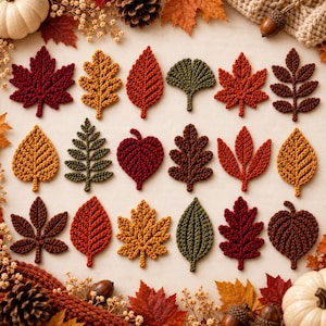 Autumn Leaf Crochet Pattern PDF, 18 Maple Oak Elm Aspen Fern & Willow Designs, Fall Leaf Applique Bundle, Digital Download