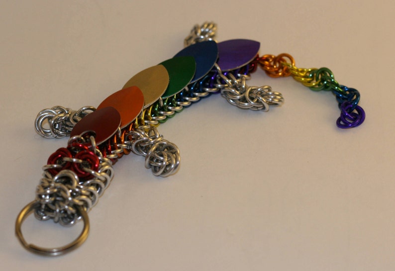 Rainbow Pride Dragon Chainmaille Keychain image 2