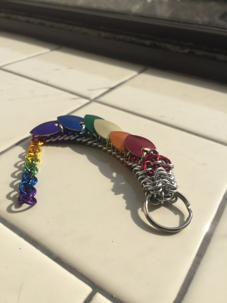 Rainbow Pride Dragon Chainmaille Keychain image 3