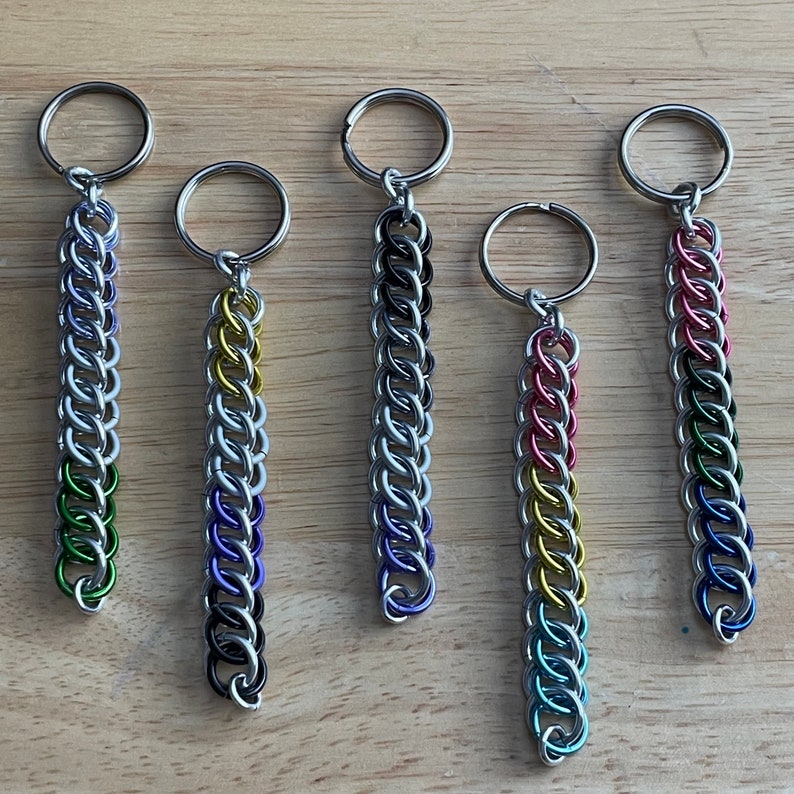 3.75" LGBTQ+ Pride Half Persian Chainmail Keychain image 2