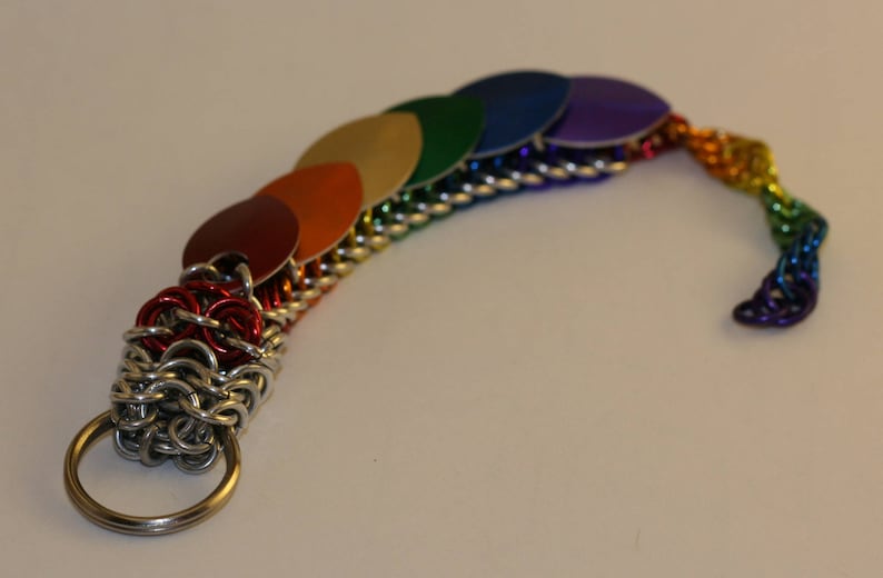 Rainbow Pride Dragon Chainmaille Keychain image 1