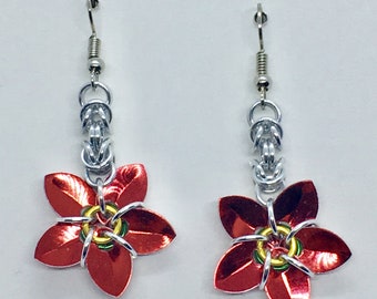 Échelle fleur cotte de mailles boucles d’oreilles