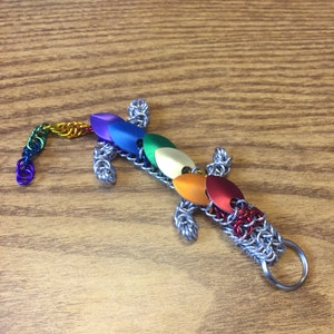 Rainbow Pride Dragon Chainmaille Keychain image 4