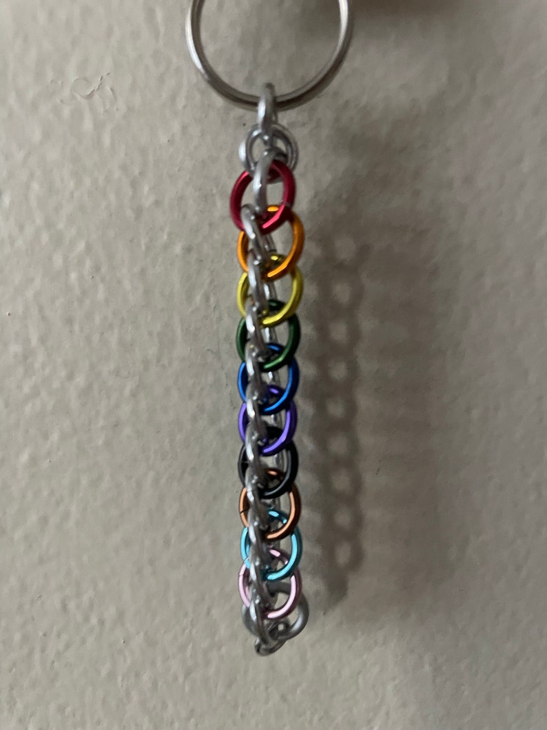 3.75" LGBTQ+ Pride Half Persian Chainmail Keychain LGBT+ Progress