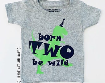 Born TWO Be Wild - Dinosaur Birthday Party Shirt voor de tweede verjaardag, 2e verjaardag jongen dinosaurus shirt, Dino party thema, dinosaurus jongen tshirt