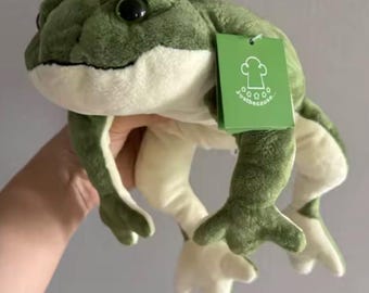 Realistic Frog Plush Toy | Soft Green Stuffed Animal, Cottagecore Decor