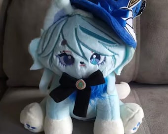 Fantasy Blue Cat Plush | Anime Inspired Kitty Doll with Hat, Bow Accent