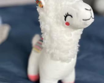 Soft Llama Plush Toy – Fluffy Alpaca Stuffed Animal, Rainbow Accents, Nursery Decor