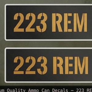 2 Pack Ammo Can Stickers 223 REM Caliber Label Vinyl Decal Gun Storage Organization