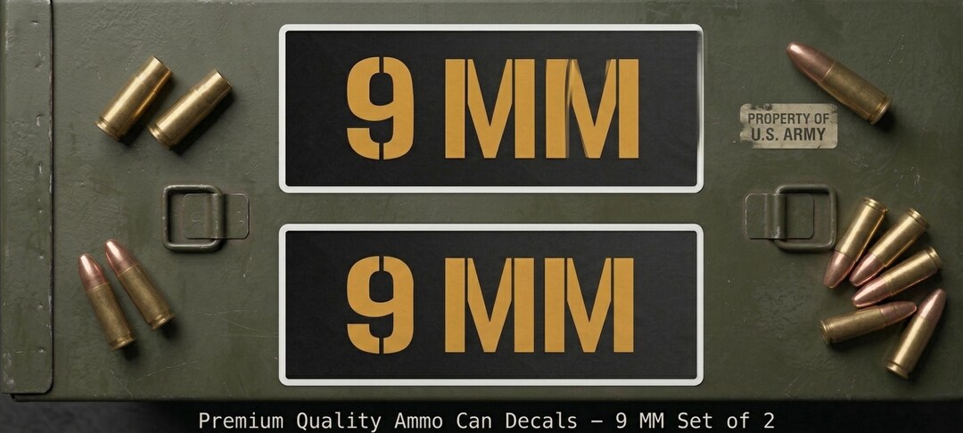 2 Pack Ammo Can Stickers 9 MM Caliber Label Vinyl Decal Gun Storage ...