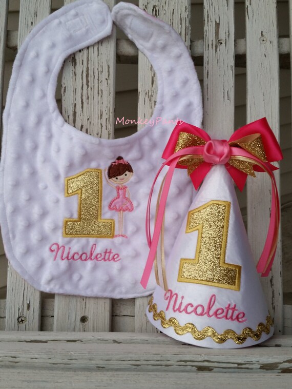 Ballerina Birthday Girls 1st Birthday Hat Ballerina Bib Etsy