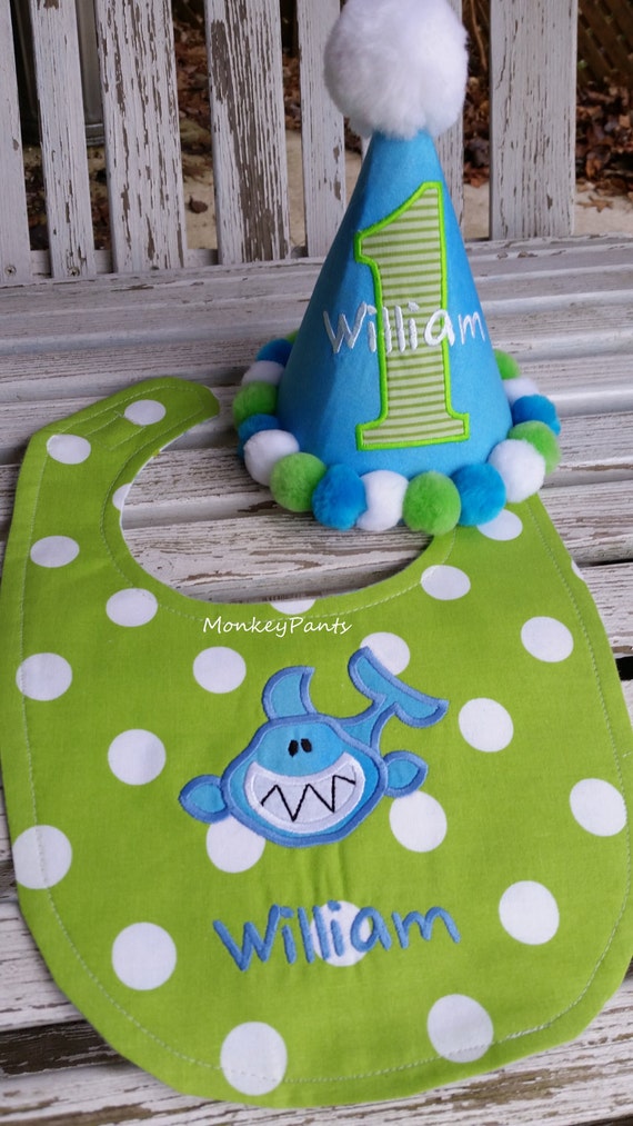 Boys 1st Birthday Shark Hat And Bib Shark Birthday Party Etsy