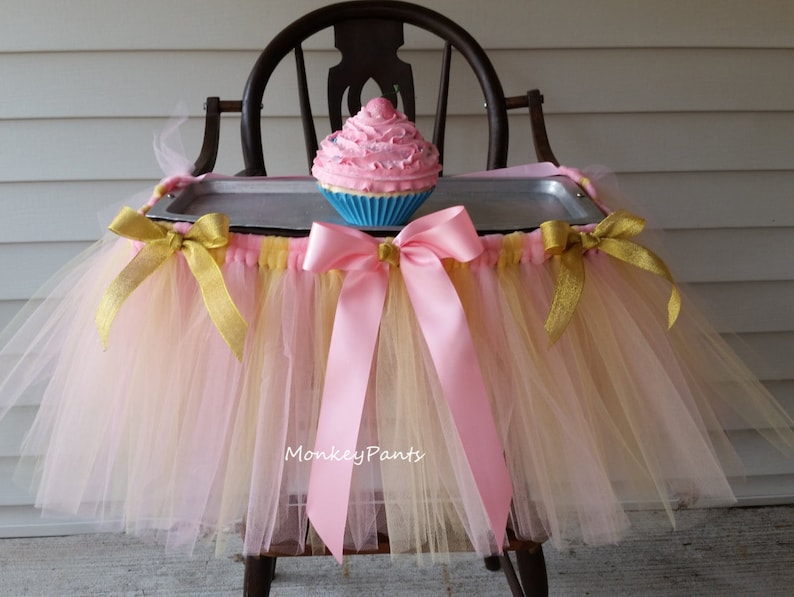 Pink And Gold 1st Birthday Decoration High Chair Tutu Skirt Pink And Gold Party High Chair Decoration 1st Birthday Decoration