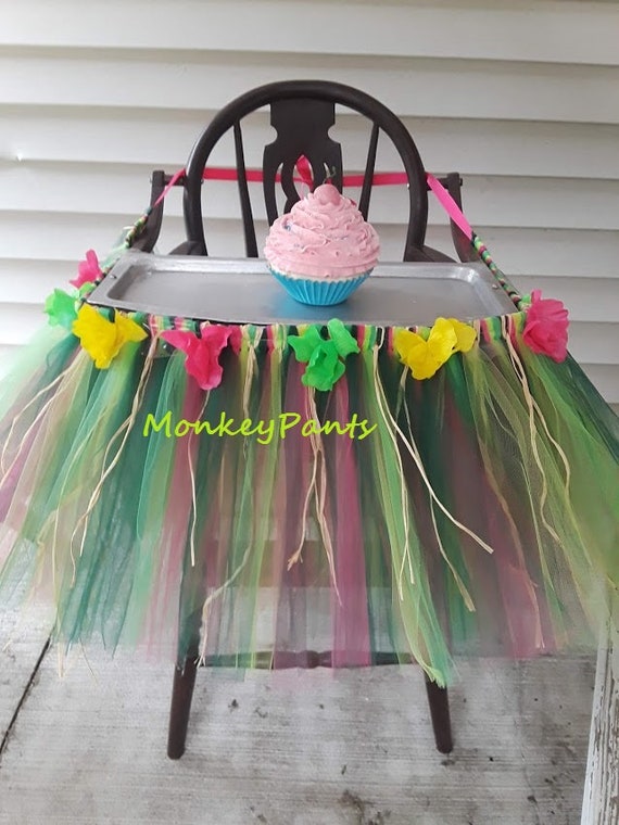 Hawaiian Luau Birthday Decoration Tropical High Chair Tutu 1st