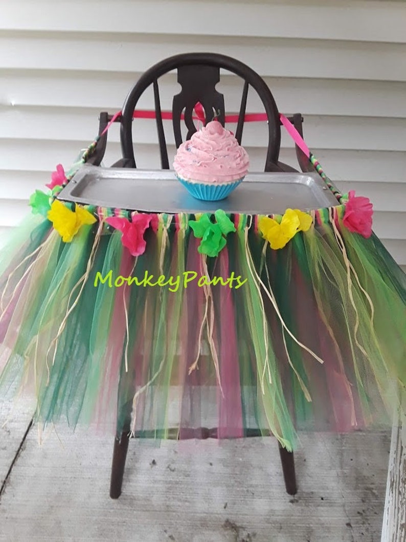 Hawaiian Luau Birthday Decoration Tropical High Chair Tutu Image 0
