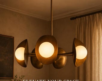 Modern Brass Chandelier Light Fixture, Mid Century Globe Chandelier, Dining Room Pendant Light, Contemporary Ceiling Light Statement Fixture