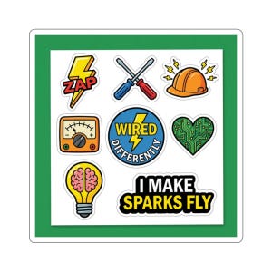 Electrician Sticker Sheet Trade | Tools Pack Lightning Bolt Wired Differently Blue Collar Gift