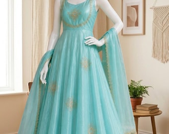 Zari Sequins Embroidered Tissue Silk Top With Pant and Dupatta – Wedding Party Wear Indian Ethnic Outfit