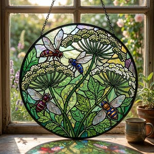 Atrapasueños de vidrieras con forma de flor de sírfido, vidrio reciclado, regalo ecológico para polinizadores