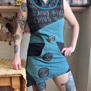 Turquoise Hooded Pixie Dress Boho Festival Fairy Mini Dress