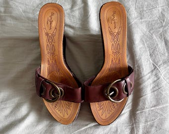Sandali in pelle Pepe Jeans, mules marroni, scarpe minimaliste vintage con fibbia