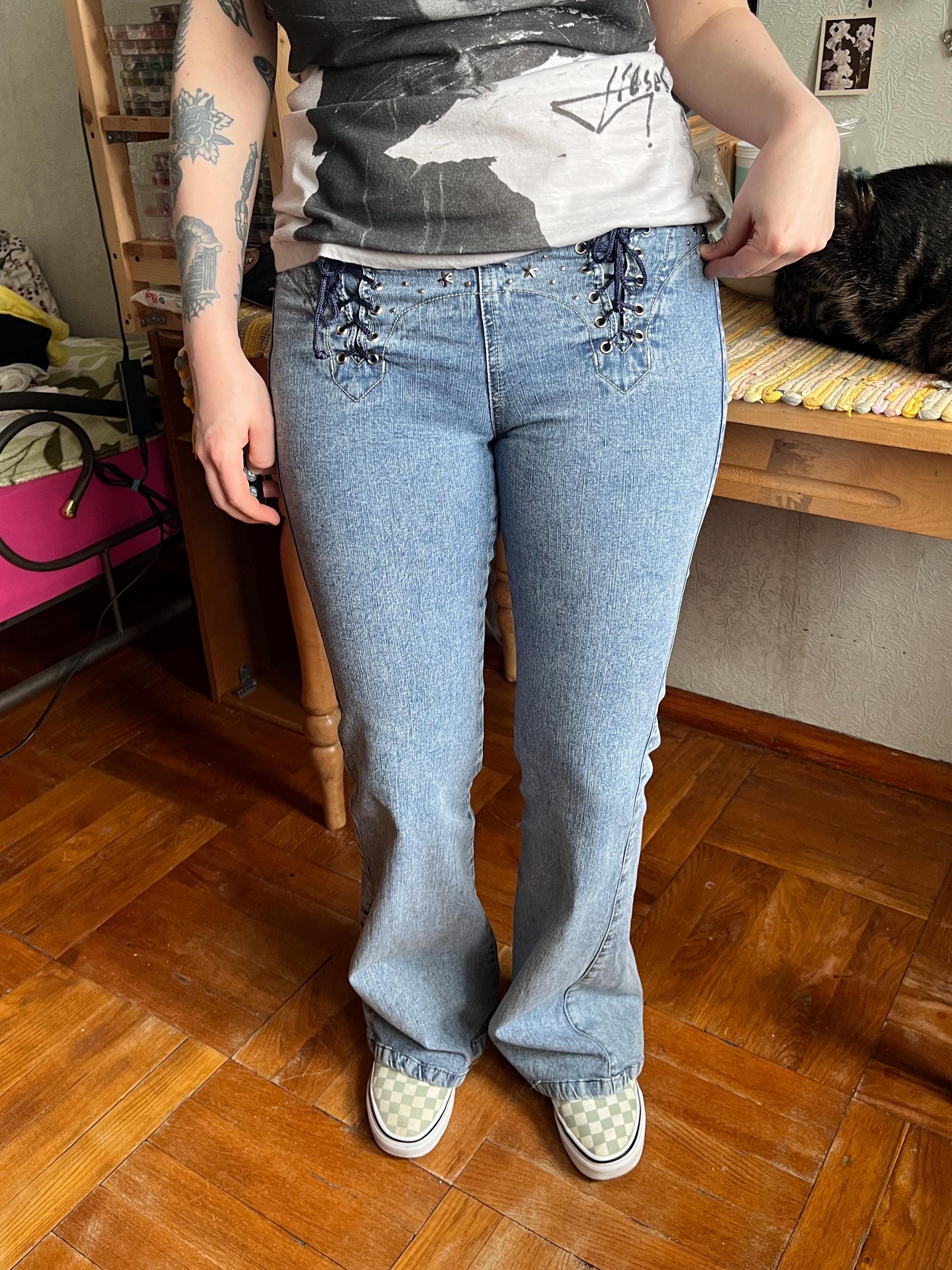 Y2K Low Rise Lace up Jeans Flare Bootcut Vintage 2000s Denim - Etsy