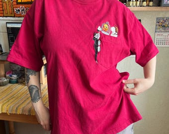 T-shirt rosa con taschino di Tweety Sylvester, grafica Looney Tunes