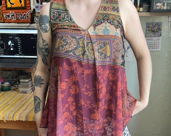 Canotta boho patchwork Desigual, camicetta fluida stile paisley Y2K