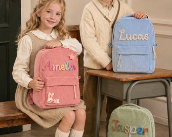 Personalised Corduroy Backpack • Yarn Name Kids Rucksack • Nursery & School Bag • Toddler Gift