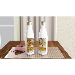 White 17oz Stainless Steel Water Bottle Lyon en el Corazón