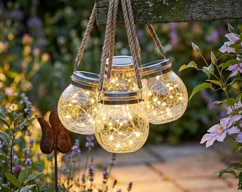 Solar Cracked Glass Jar Lights Outdoor, Hanging Solar Garden Lights Waterproof LED Fairy Lights for Patio Tree Yard Decor