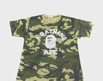 Vintage Bape Woodland Camo College Japanese Streetwear Brand Tshirt
